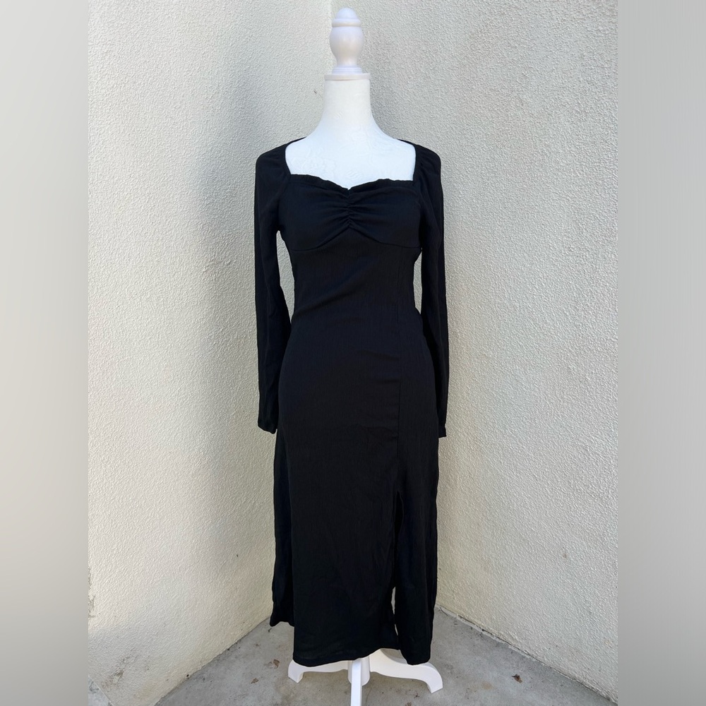 ASOS Monki Long-sleeve Black Sweetheart Midi Dress